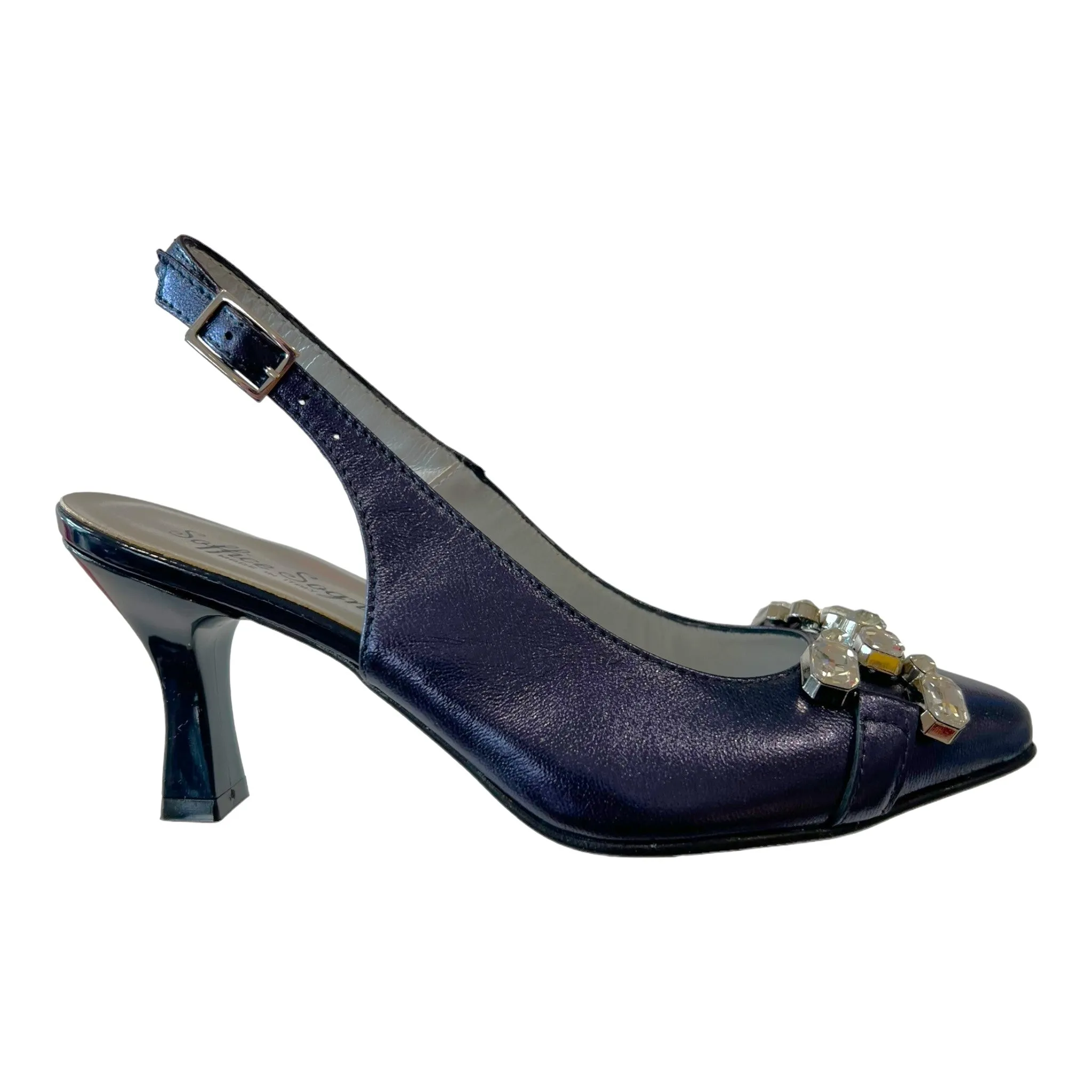 24055 Navy Laminated Leather Mid Heels