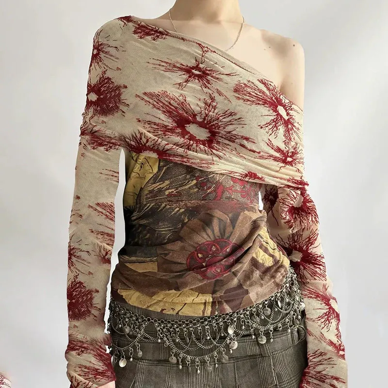 Augusta Vintage Mesh Off-Shoulder Top