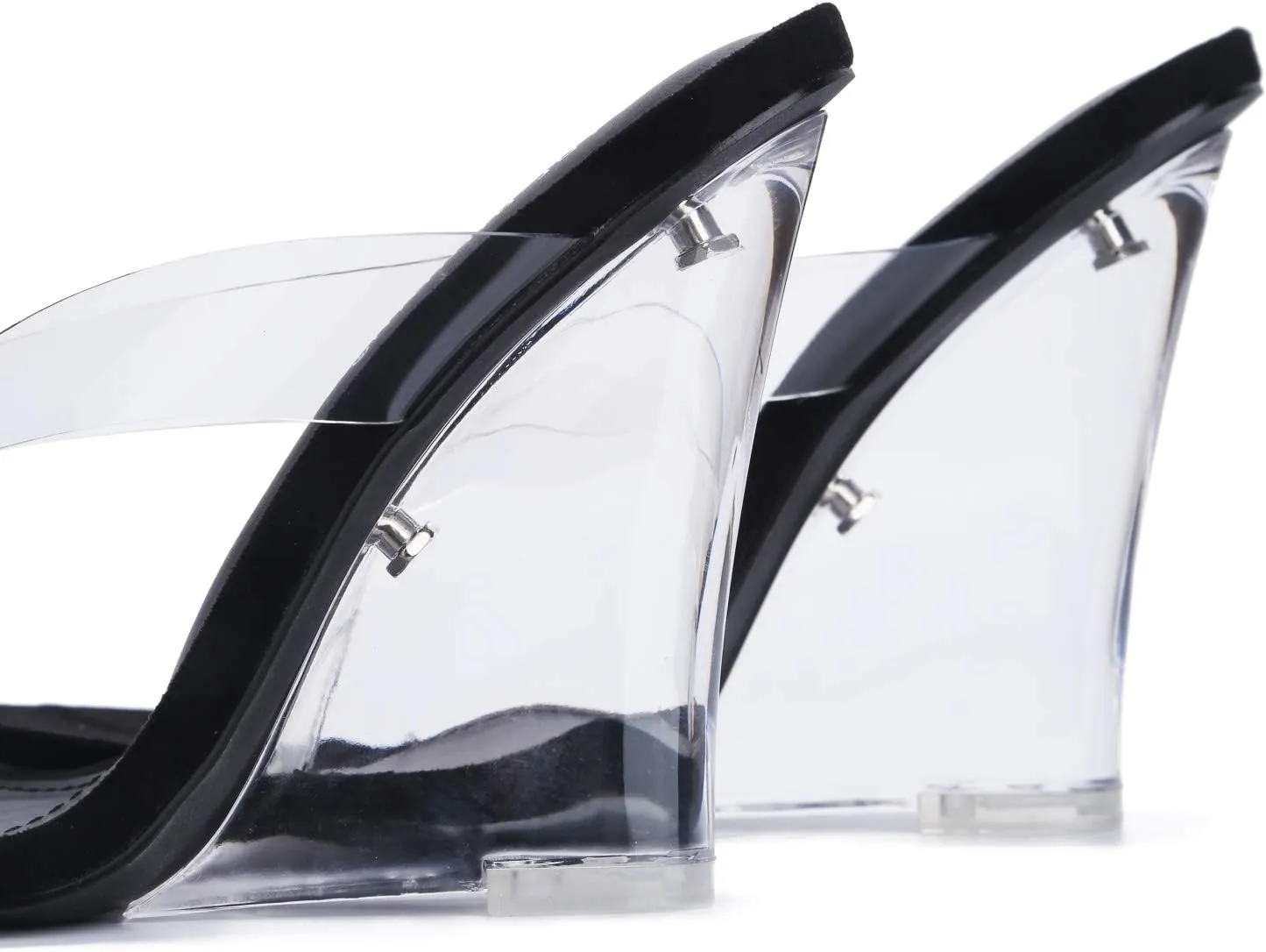 Cape Robbin Fresh Transparent Wedge Sandals Black Open High Clear Platform Mule