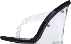 Cape Robbin Fresh Transparent Wedge Sandals Black Open High Clear Platform Mule