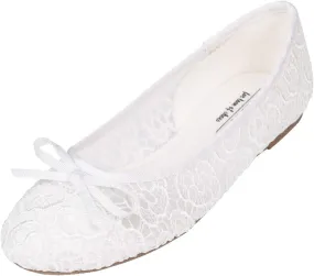 FEVERSOLE Round Toe Lace Ballet Crochet Flats Women's Comfy Breathable Shoes