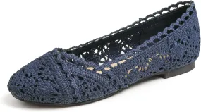 FEVERSOLE Women's Comfort Breathable Knit Crochet Shoes Lace Ballet Flats