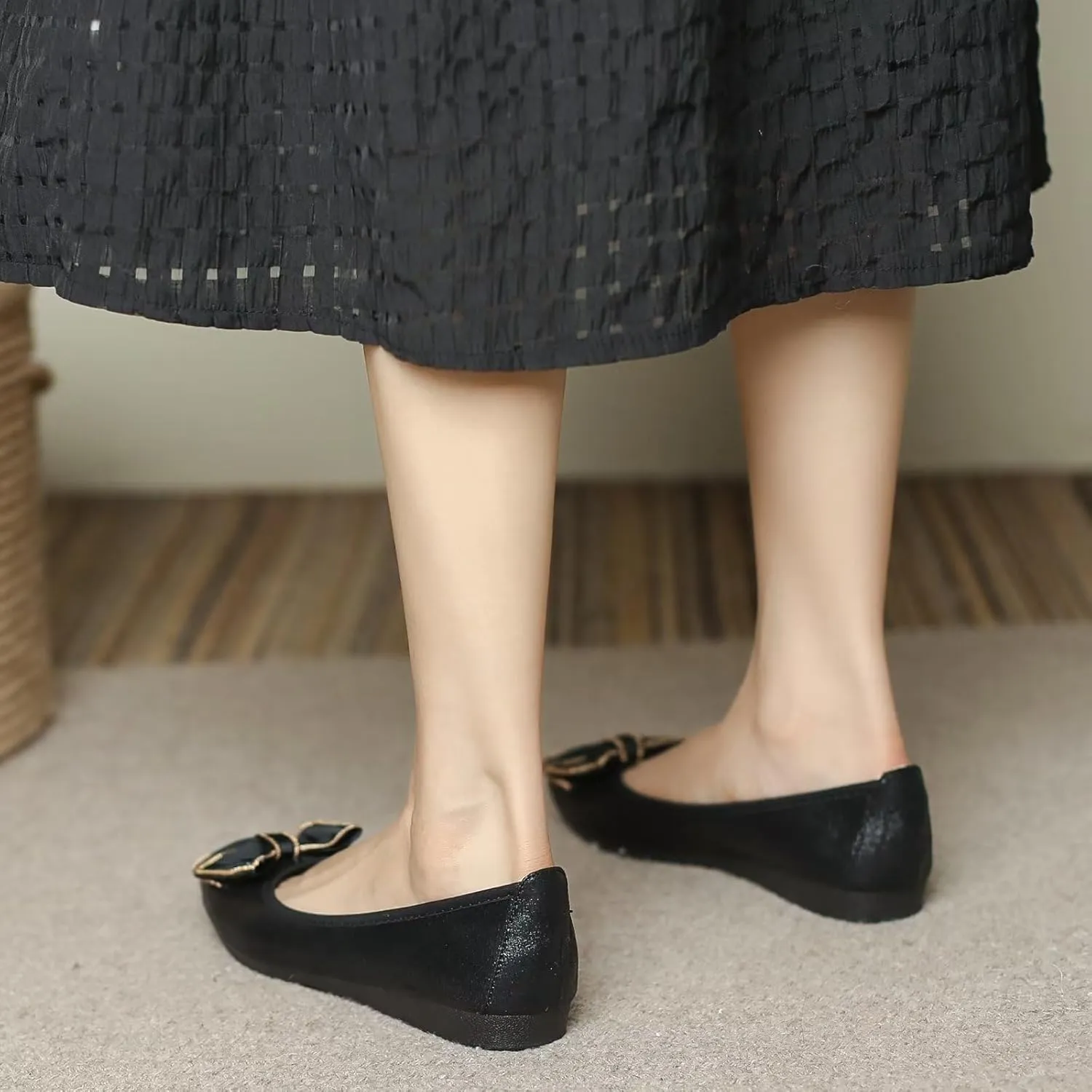 INEELUYI Women's Slip on Foldable Ballet Flats Bow Pointy Toe Comfortable Walking Flat Shoes