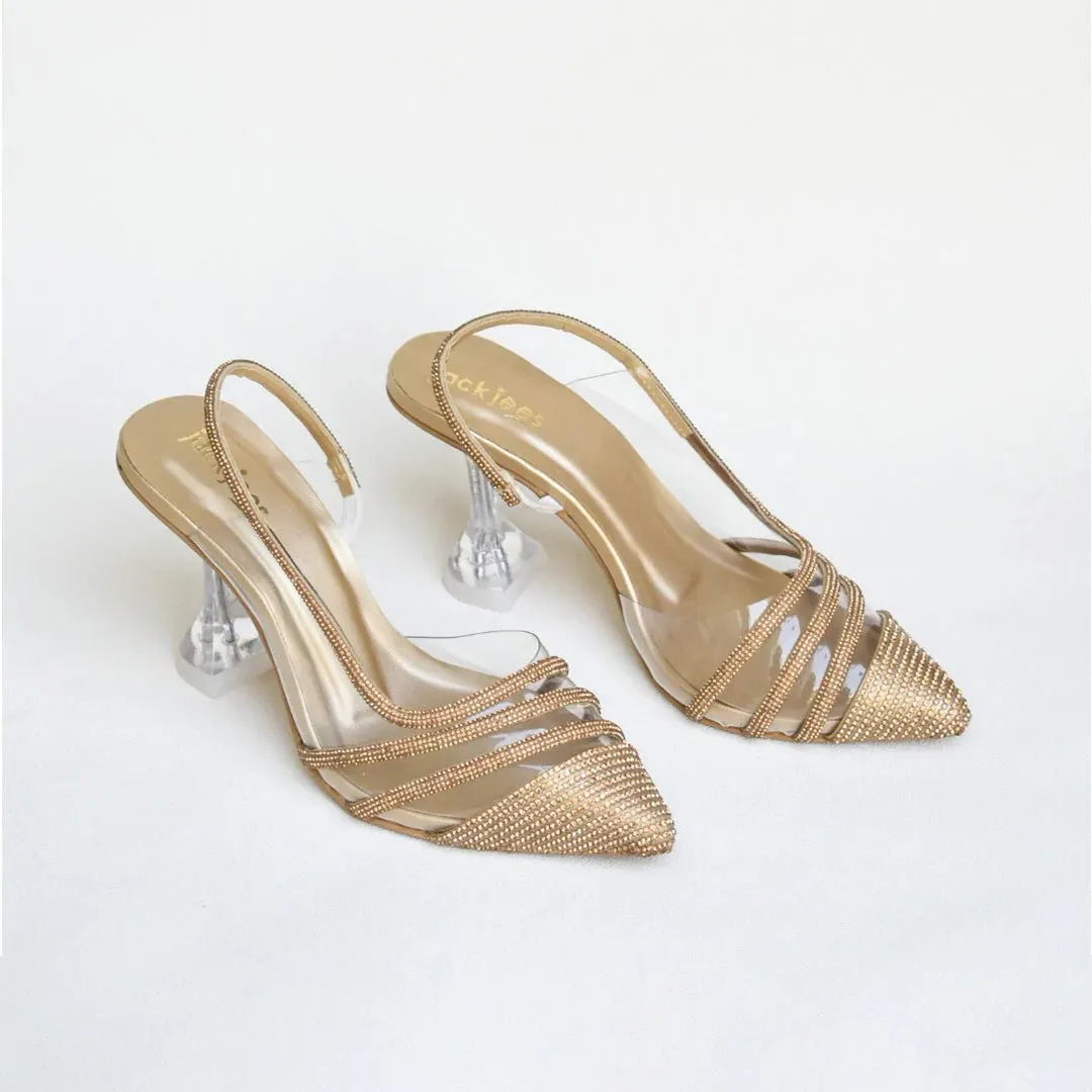 Jack Jees- Rhinestone Crystal Heels Golden