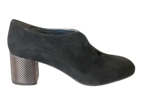 MUSS20500 Black Suede & Metallic Leather Block Heels