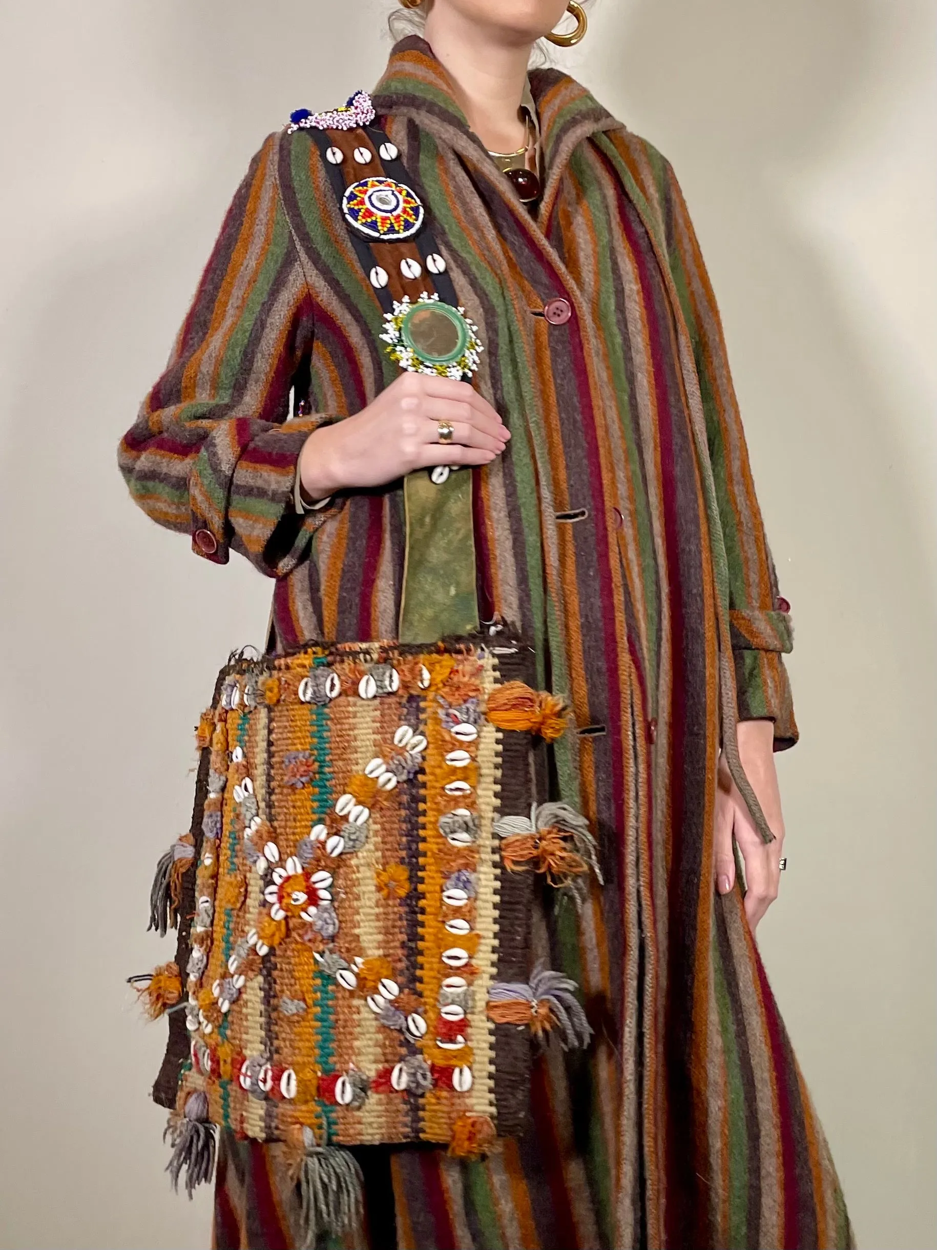Piliar, stripe alpaca hooded coat
