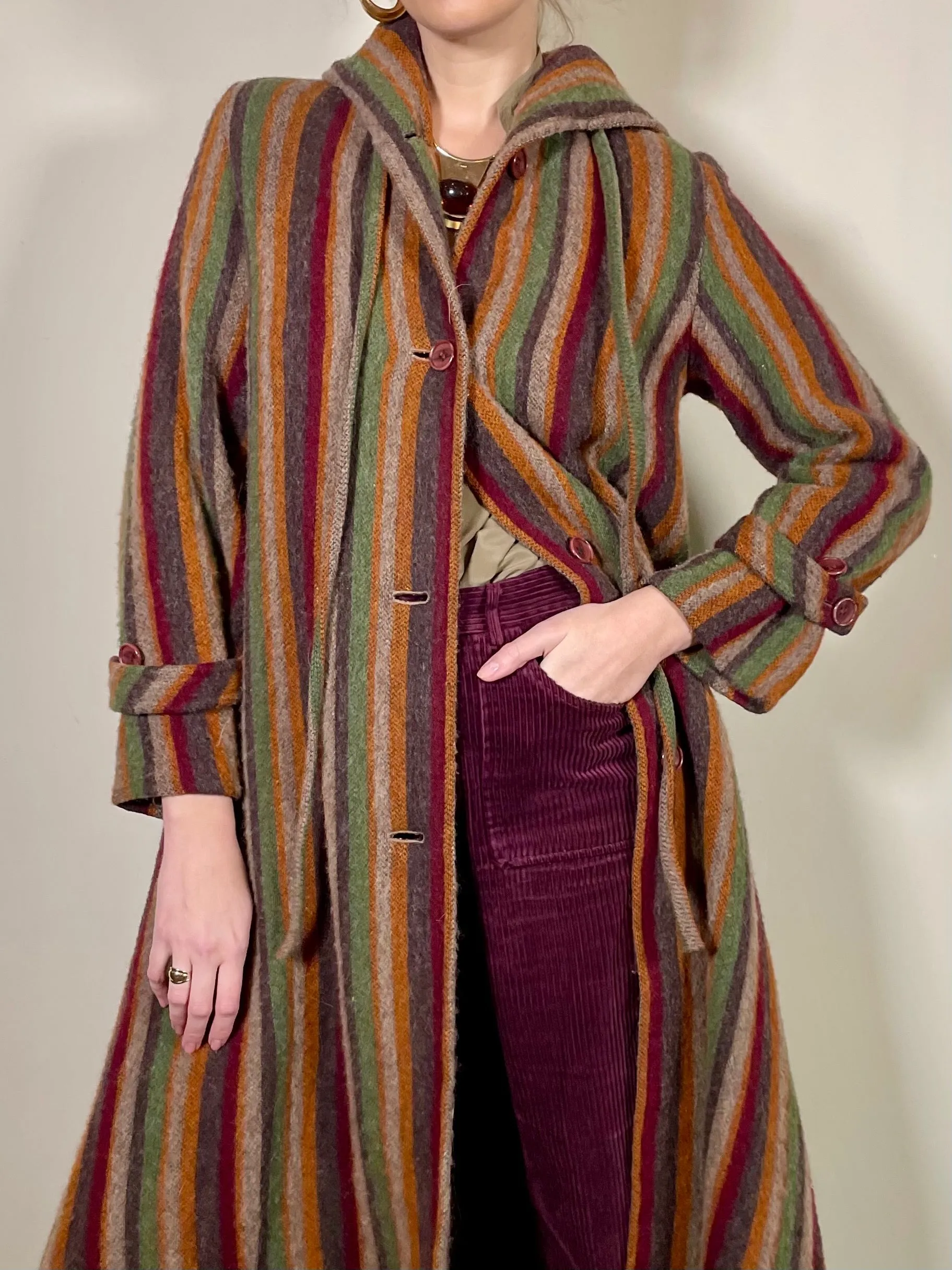 Piliar, stripe alpaca hooded coat