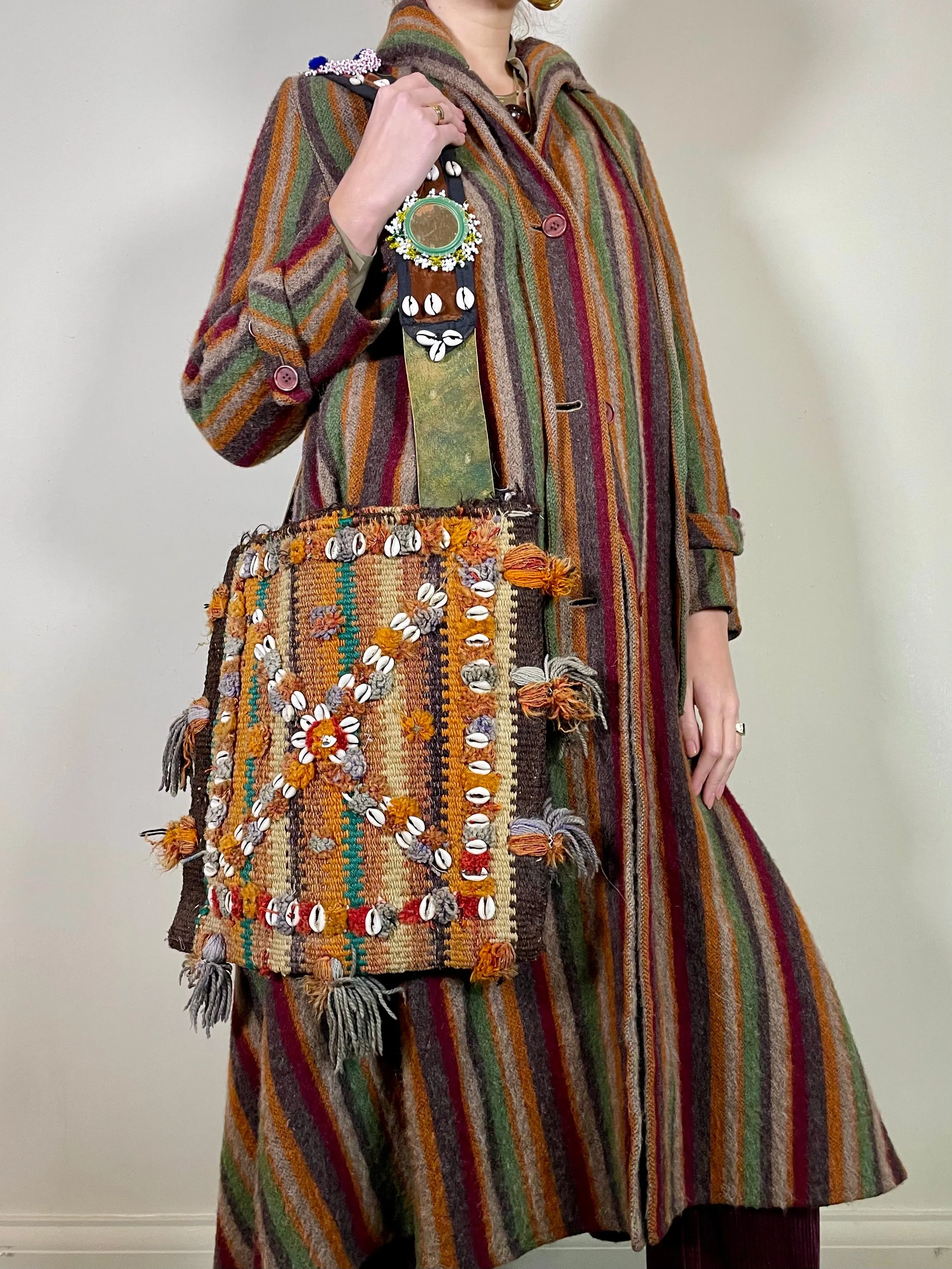 Piliar, stripe alpaca hooded coat