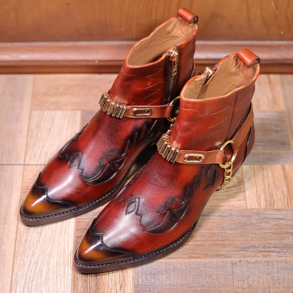 Rustic Frontier Cowboy Boots with Distressed Leather