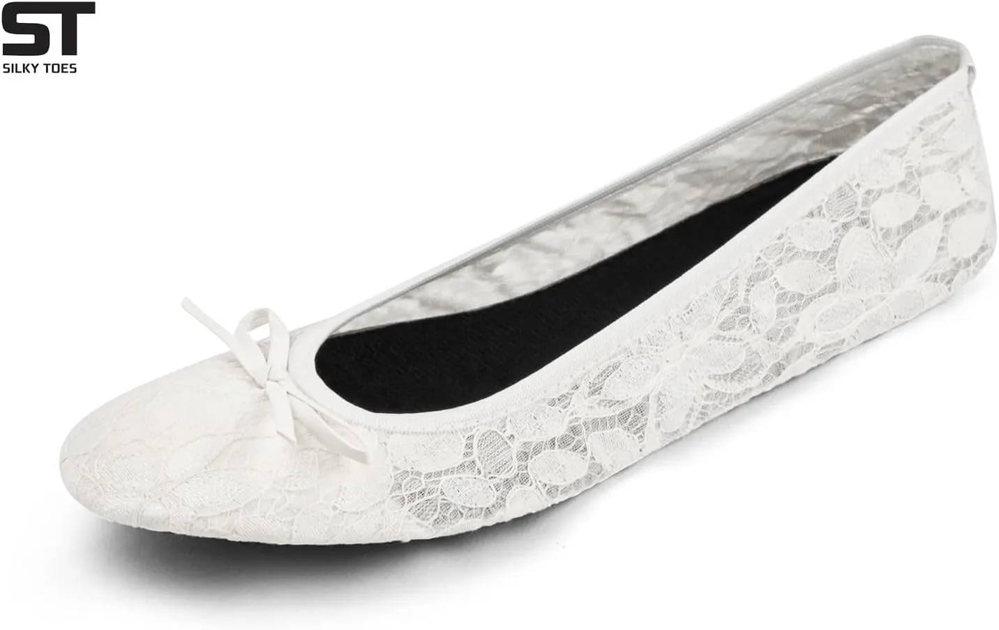 Silky Toes Women’s Foldable Lace Wedding Flats Comfortable Bridal Dressy Shoes