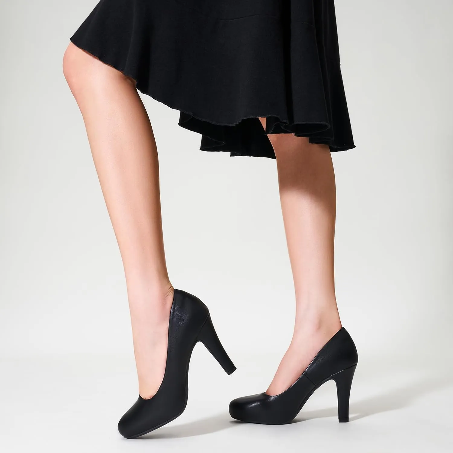 Trary Women's Heels for Women, Black Heels White Heels Brown Heels Nude Heels, Low Platform Heels, IN3.2 High Heel Closed Round Toe Pumps Dress Office Wedding Shoes for Women