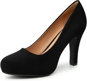 Trary Women's Heels for Women, Black Heels White Heels Brown Heels Nude Heels, Low Platform Heels, IN3.2 High Heel Closed Round Toe Pumps Dress Office Wedding Shoes for Women