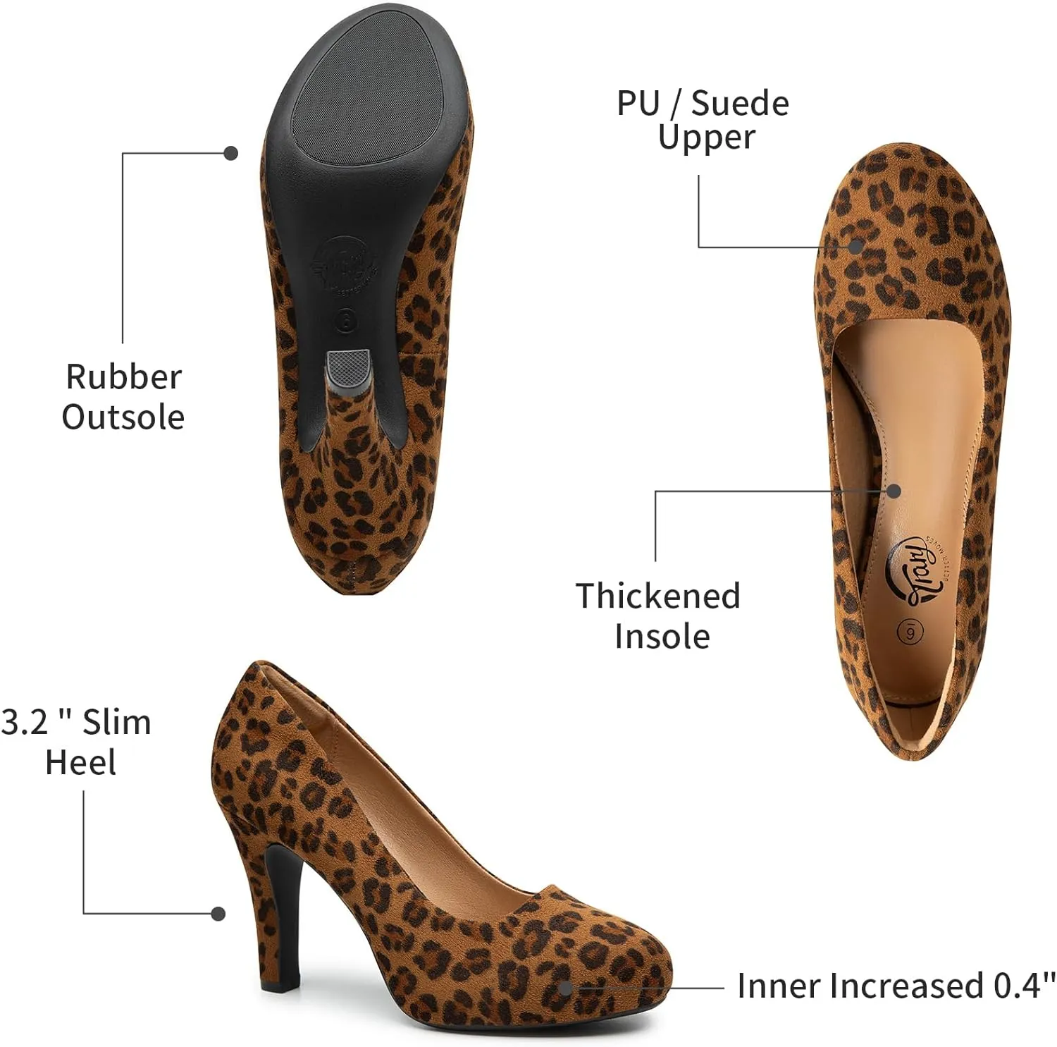 Trary Women's Heels for Women, Black Heels White Heels Brown Heels Nude Heels, Low Platform Heels, IN3.2 High Heel Closed Round Toe Pumps Dress Office Wedding Shoes for Women
