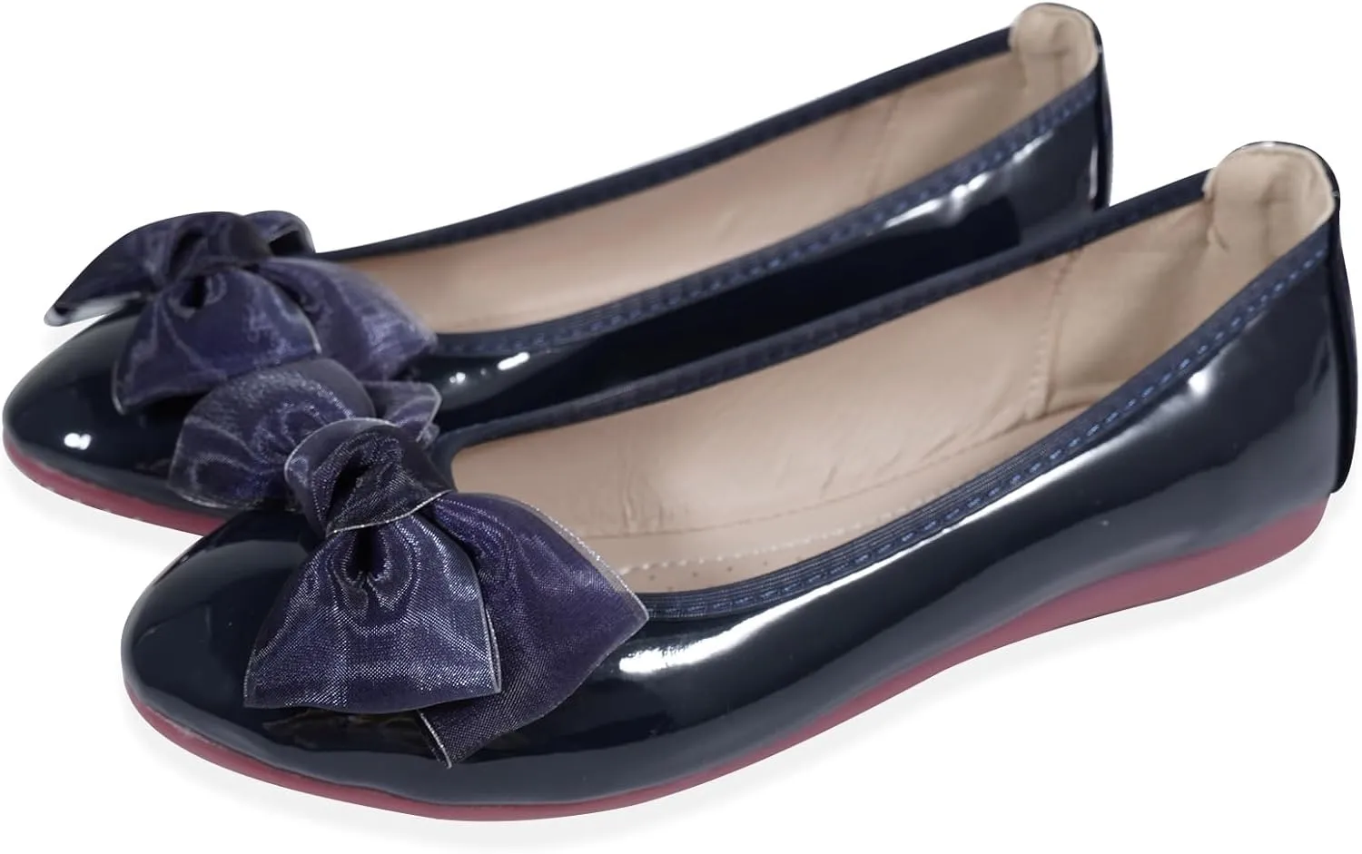 Women's Flats, Foldable Ballet Flats for Women, Cute Bowknot Round Toe Comfort Lightweight Slip-On Dress Shoes