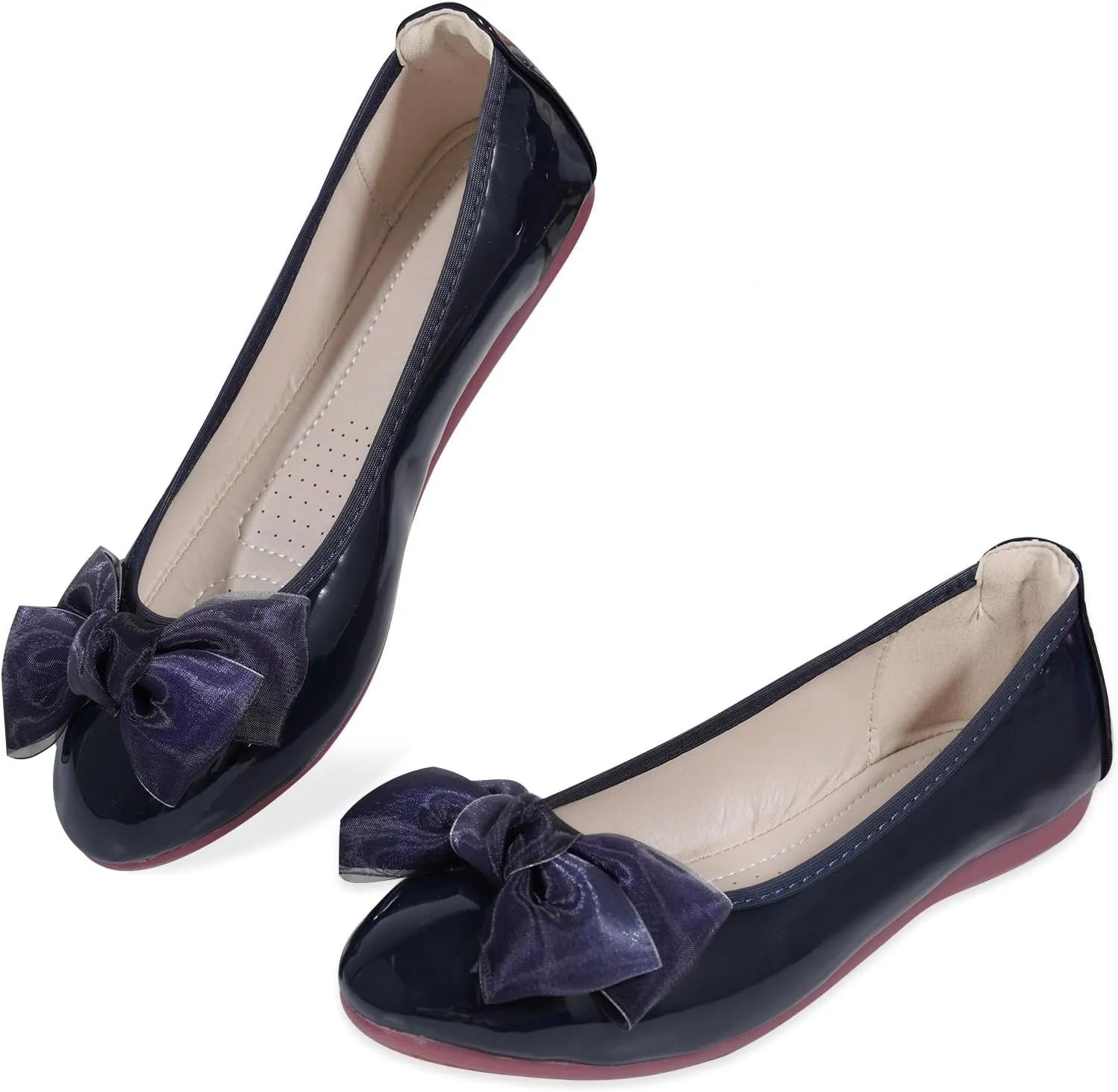 Women's Flats, Foldable Ballet Flats for Women, Cute Bowknot Round Toe Comfort Lightweight Slip-On Dress Shoes