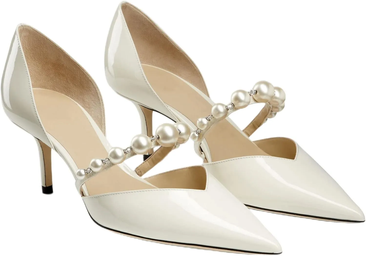 Women's Pointed Toe High Heels Pearl Embellished Strap Pumps Close Toe Stiletto Heeled Pumps for Wedding Party Dress Office