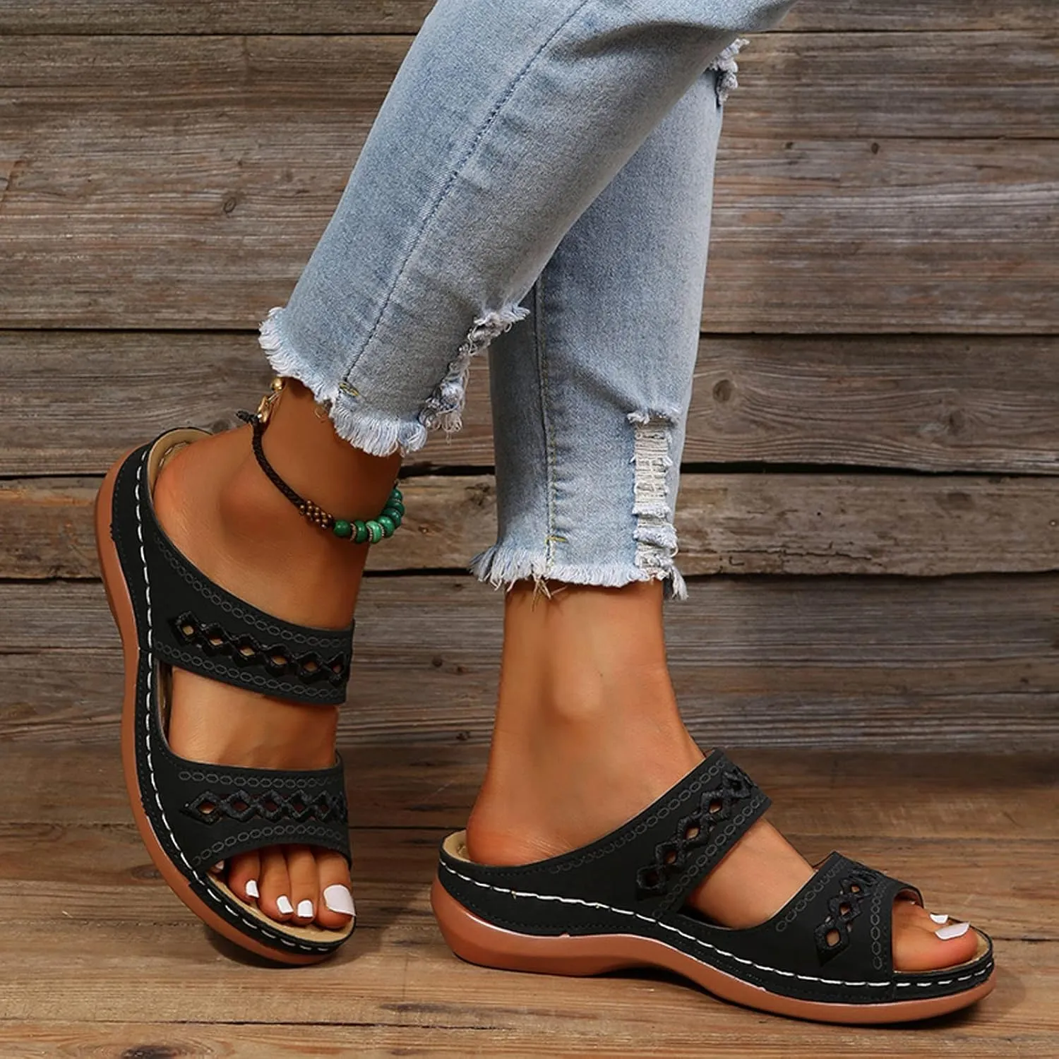 Womens Sandals Comfortable Dressy Orthopedic Dress Sandals Black Flip Flops for Women Slip on Casual Flat Women Open Toe Sandal Walking Sandals Women