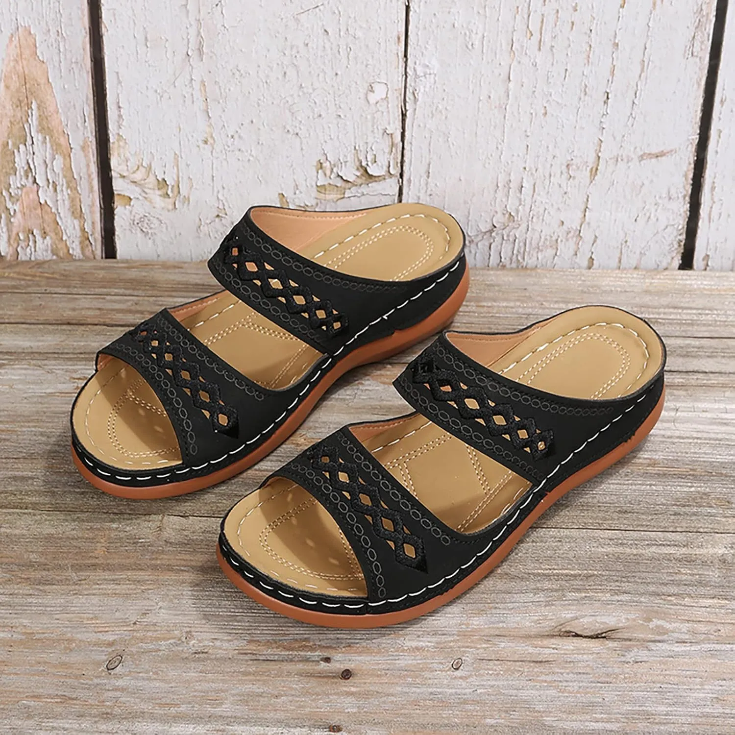 Womens Sandals Comfortable Dressy Orthopedic Dress Sandals Black Flip Flops for Women Slip on Casual Flat Women Open Toe Sandal Walking Sandals Women