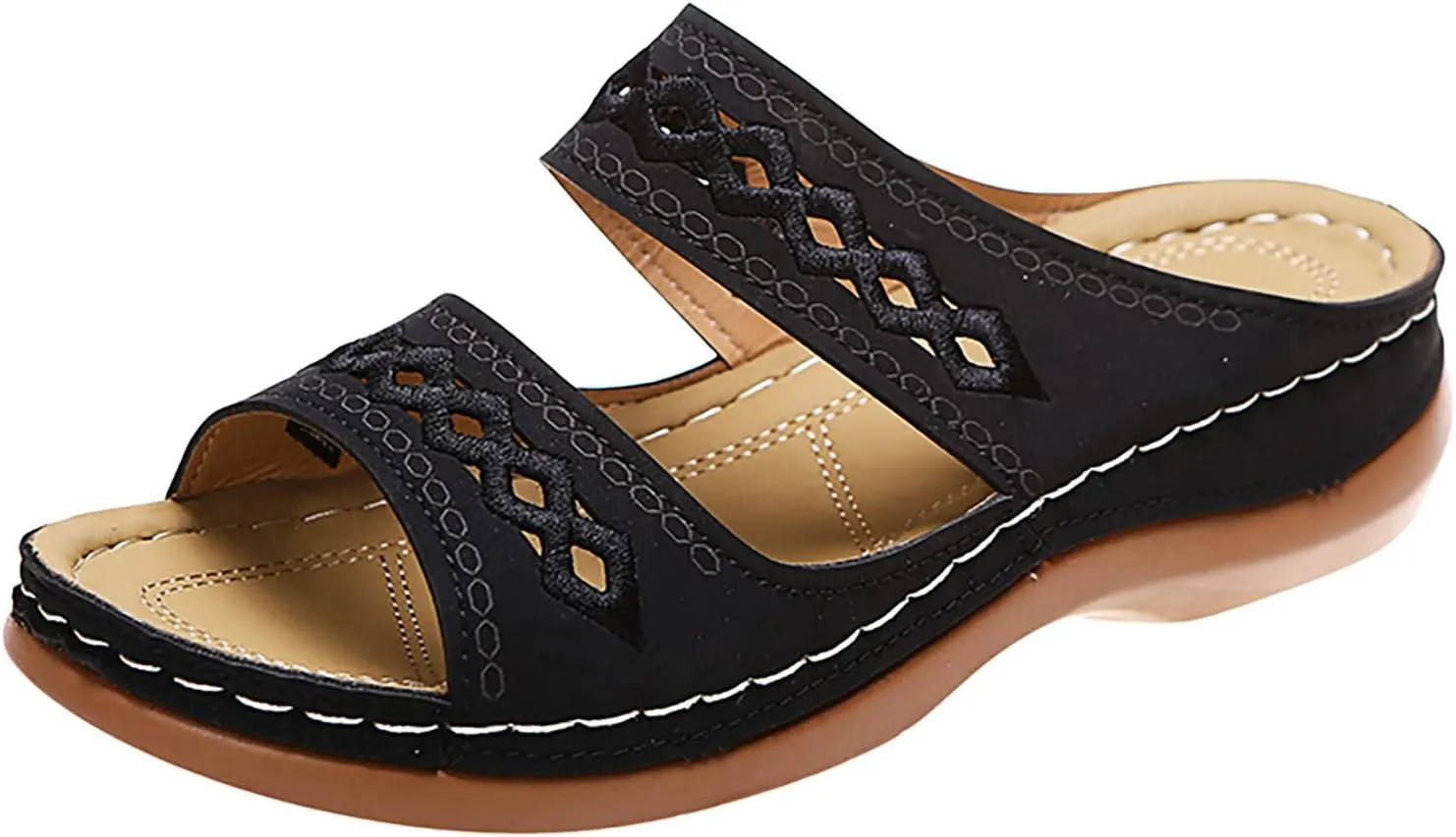 Womens Sandals Comfortable Dressy Orthopedic Dress Sandals Black Flip Flops for Women Slip on Casual Flat Women Open Toe Sandal Walking Sandals Women