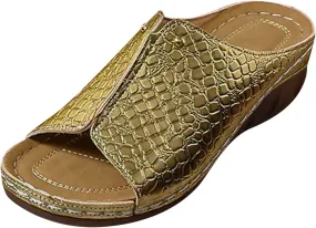 ZSpzx 2025 Women's Orthopedic Peep Toe Sandals Slip On Low Wedge Heel Comfortable Sandal Ladies Arch Support Cushioned Footbed Slippers Summer Casual Shoes for Beach Travel Outdoor Indoor