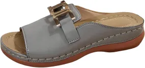 ZSpzx Orthopedic Sandals for Women 2025,Peep Toe Arch Support Low Wedge Heel Slip On Shoes with Metal Decor Ladies Summer Sandal Comfortable Cushion Footbed Slippers for Daily Wear Outdoor Indoor