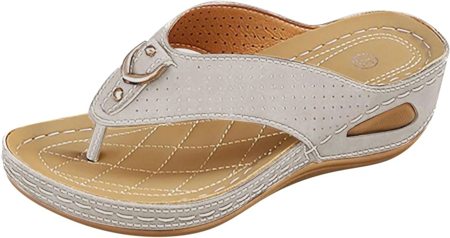ZSpzx Women's Wedge Flip Flops Arch Support 2025 Breathable Orthopedic Low Heel Wedge Sandal Boho Low Heel Thong Non Slip Thong Summer Comfortable Plantar Fasciitis Beach Slippers for Indoor Outdoor